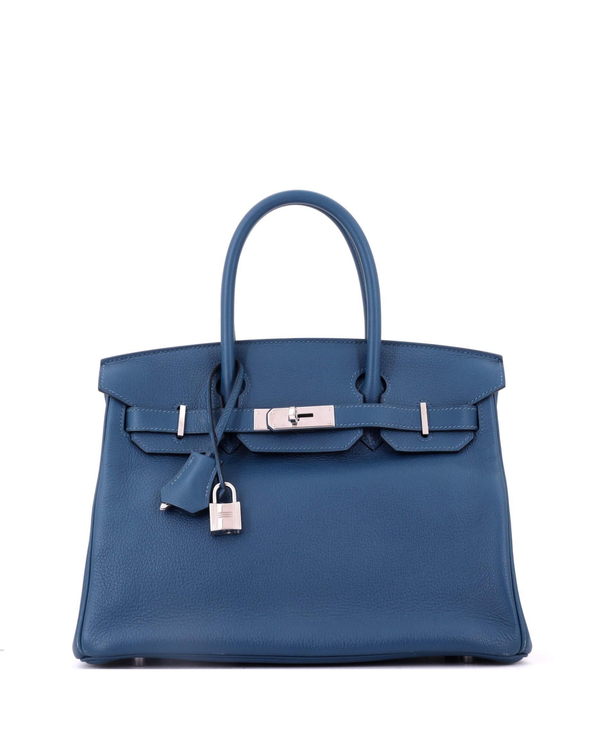 Pre-Owned Hermes Birkin 30 Handbag Blue Novillo with Palladium Hardware - Blue