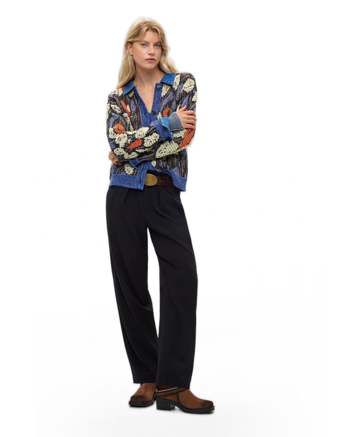 Women's Jacquard jacket with denim details