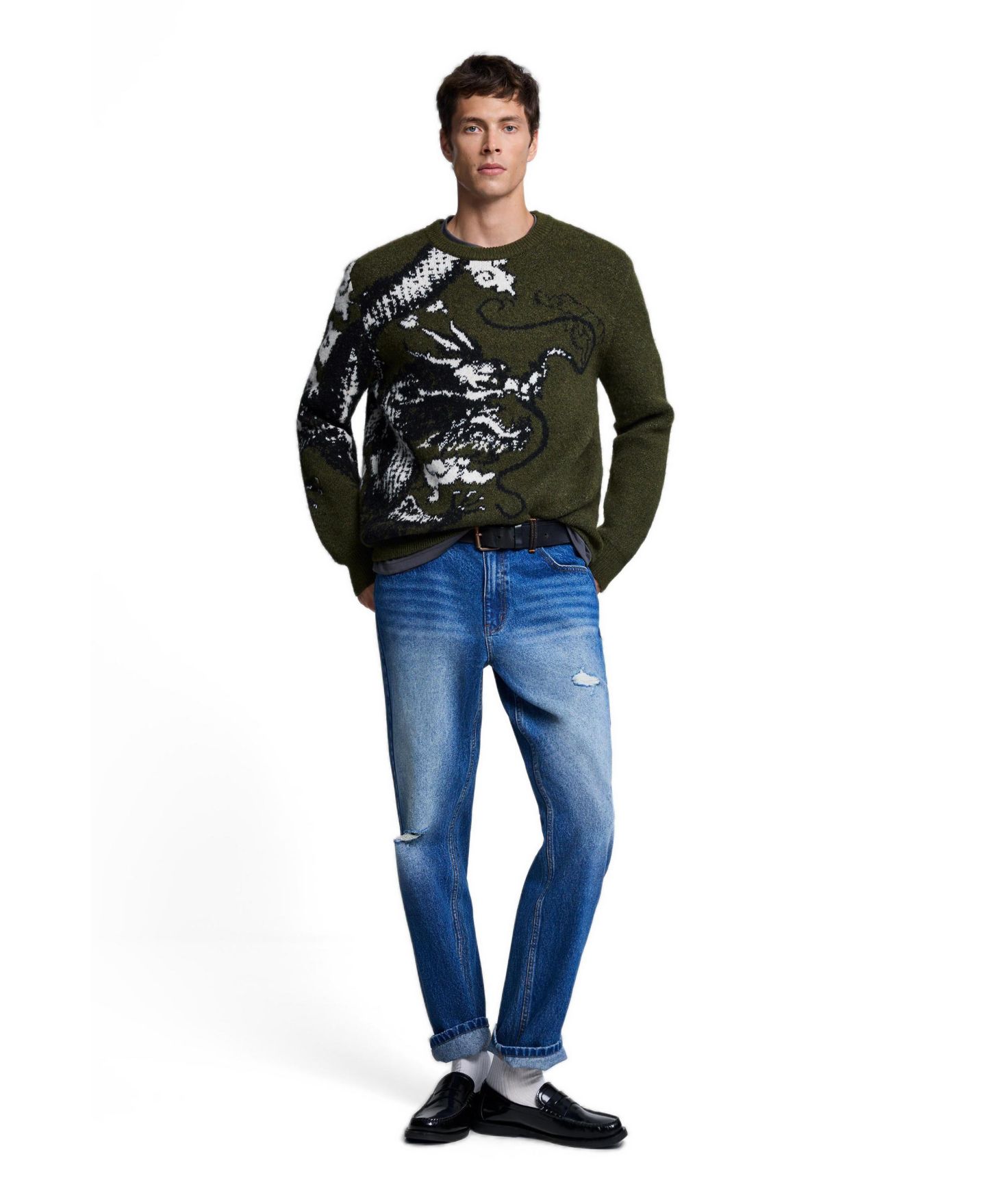 Мужской свитер Desigual Jacquard Knit Printed, цвет: Светлый зелёный — фото 2