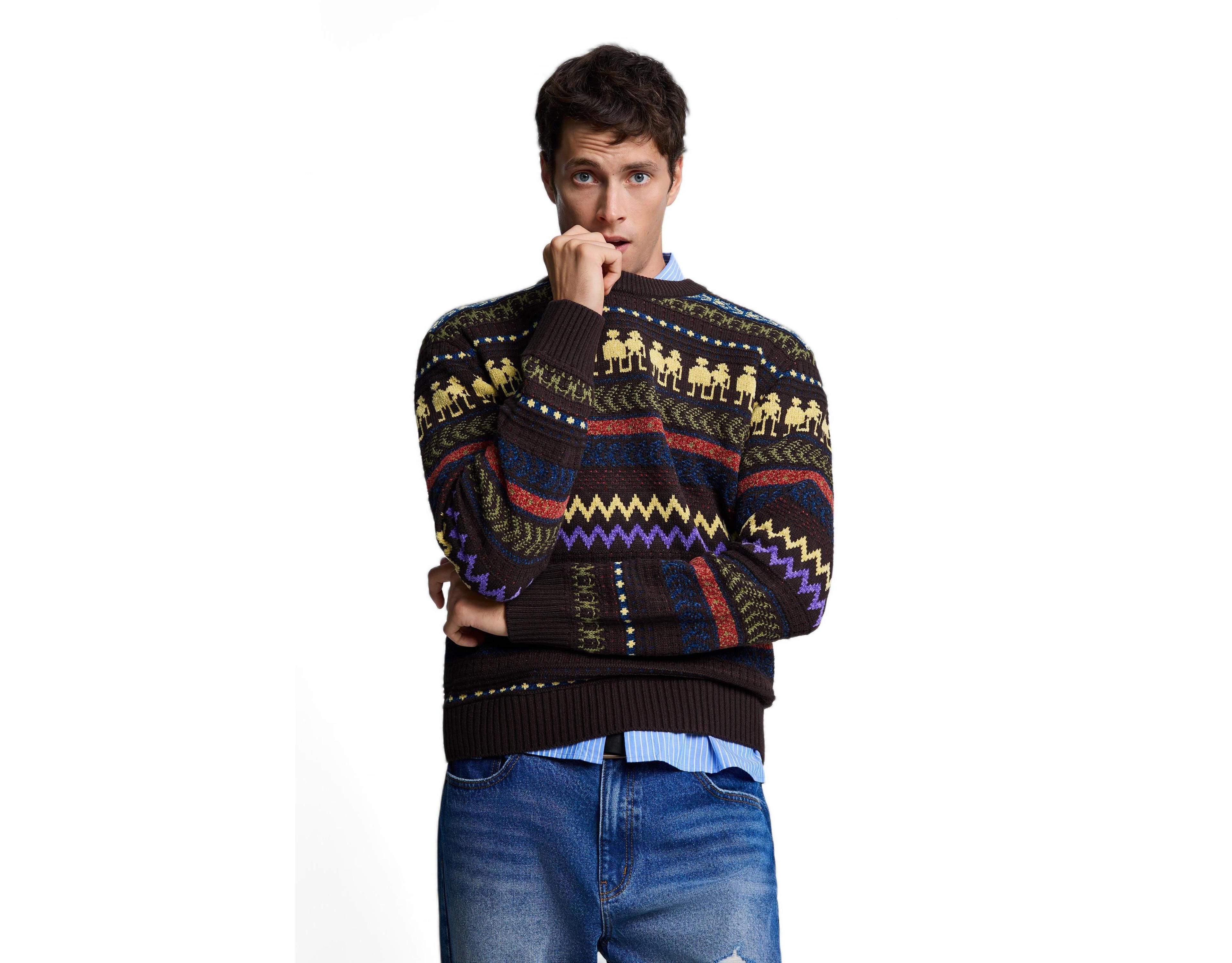 Desigual Men's Sweater with robots borders