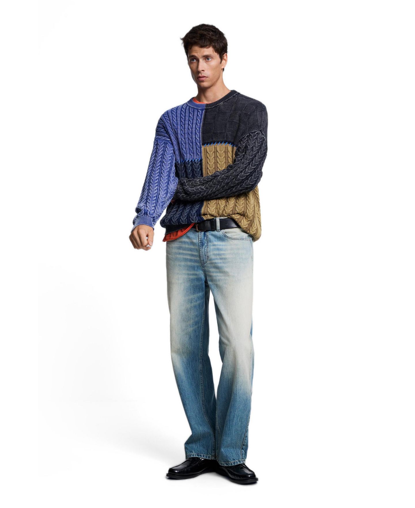 Мужской свитер Desigual Cable-Knit Patchwork, цвет: Тёмно-синий — фото 2
