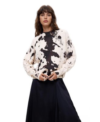 Women's Chunky-Knit Crewneck Animal-Print Sweater