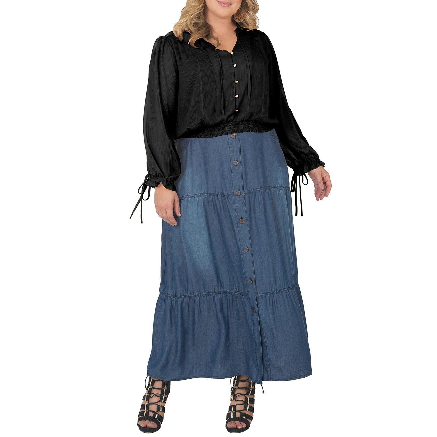 Plus Size Long Bishop Tie Sleeve Chiffon Blouse