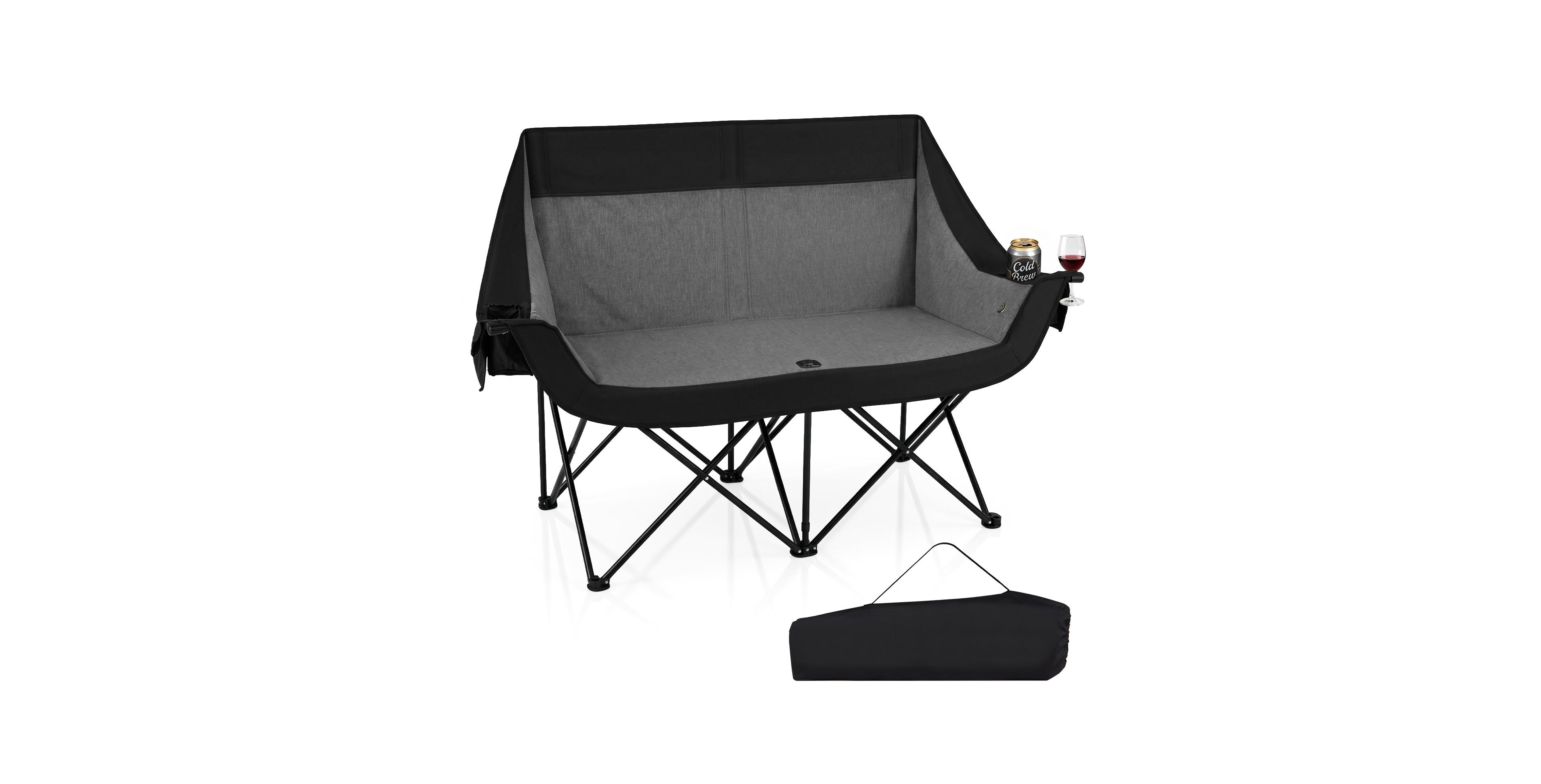 Gymax Heated Double Camping Chair w/4 Heating Zones and 3 Heat LevelsWine Glass Holders