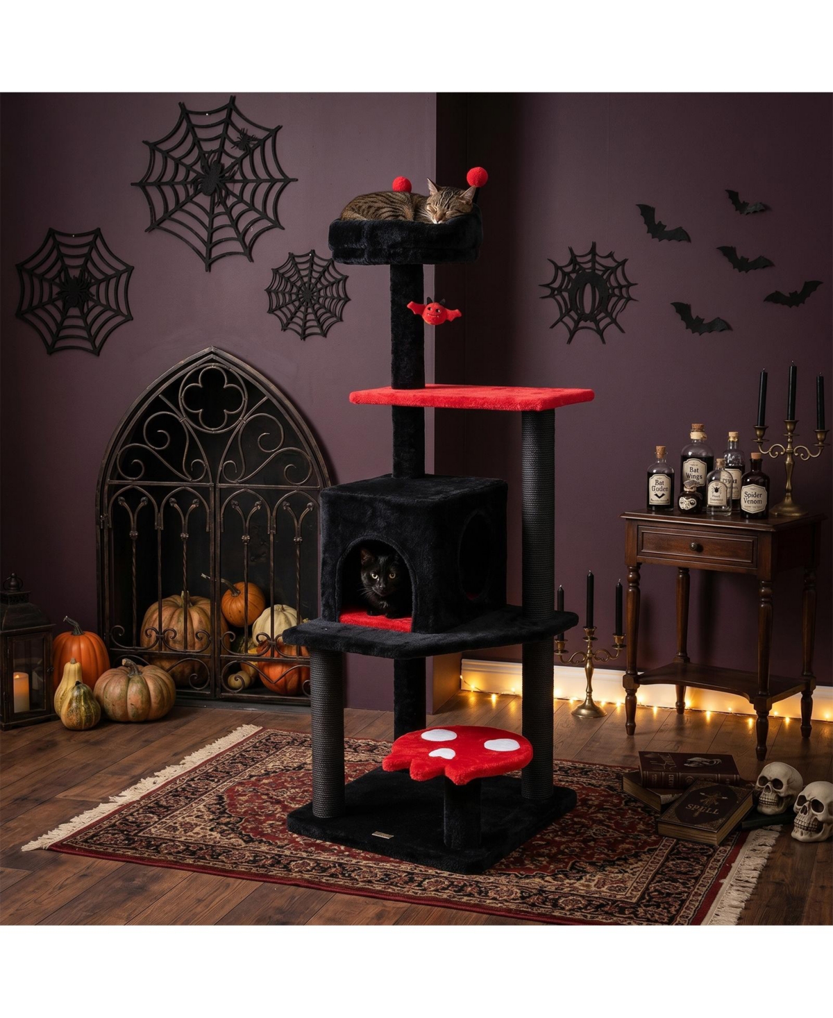 Gymax Gothic Cat Tree for Indoor Cats 60 Inch Cat Tower With Plush Perch Condo Hammock