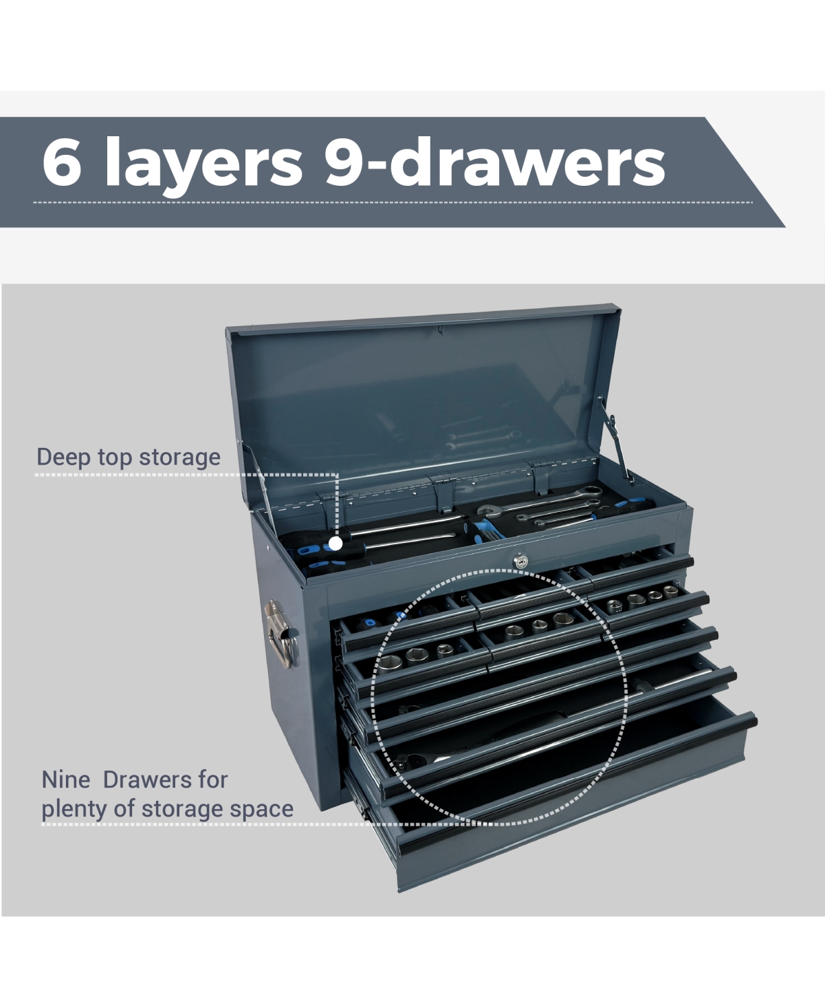 Streamdale Furniture 24-Inch Heavy Duty 9-Drawer Metal Tool Box and Chest with Eva Liners