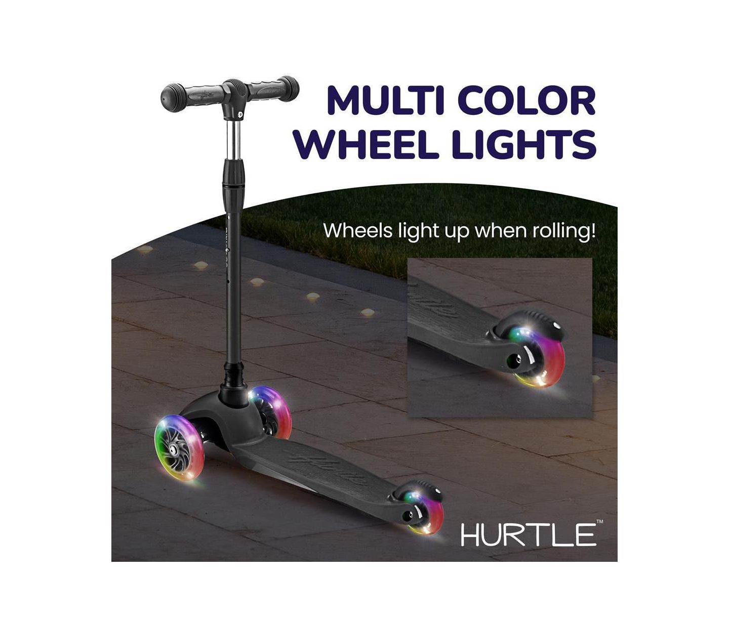 Детская игрушка Hurtle Mini Kick Scooter for Kids - 3-Wheel Trike Style with LED Wheels, Adjustable Handlebar, цвет: Чёрный — фото 5