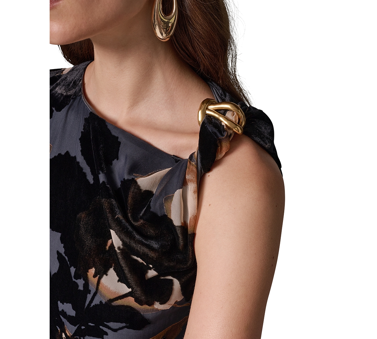 Donna Karan New York Women's Velvet Burnout Asymmetrical-Neck Midi Dress
