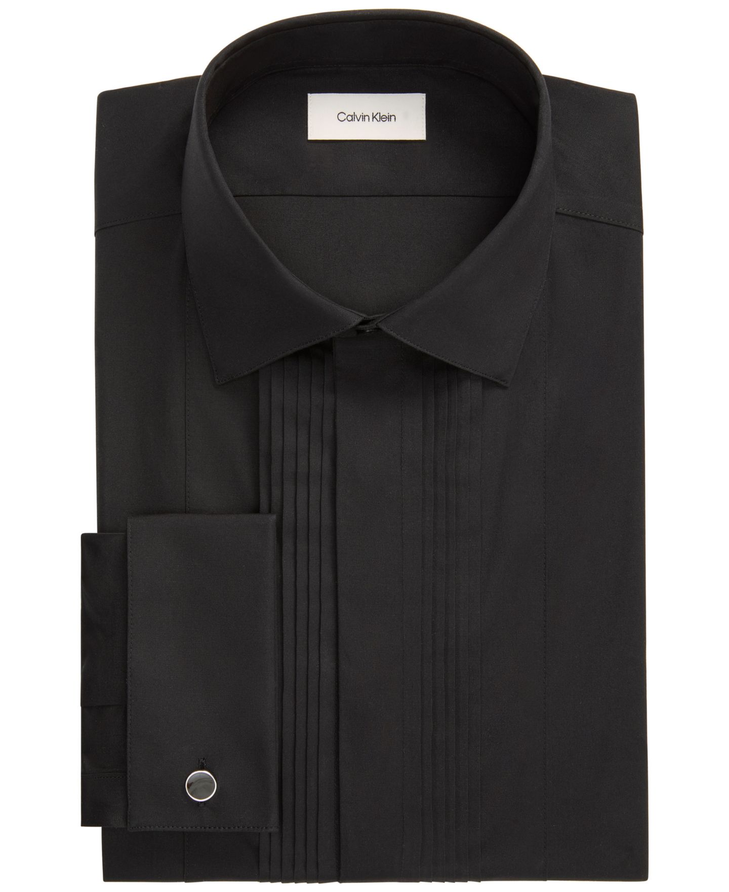 Мужская рубашка Calvin Klein Tailored Occasion French-Cuff Slim-Fit Pleated-Bib Dress Shirt, цвет: Чёрный — фото 3
