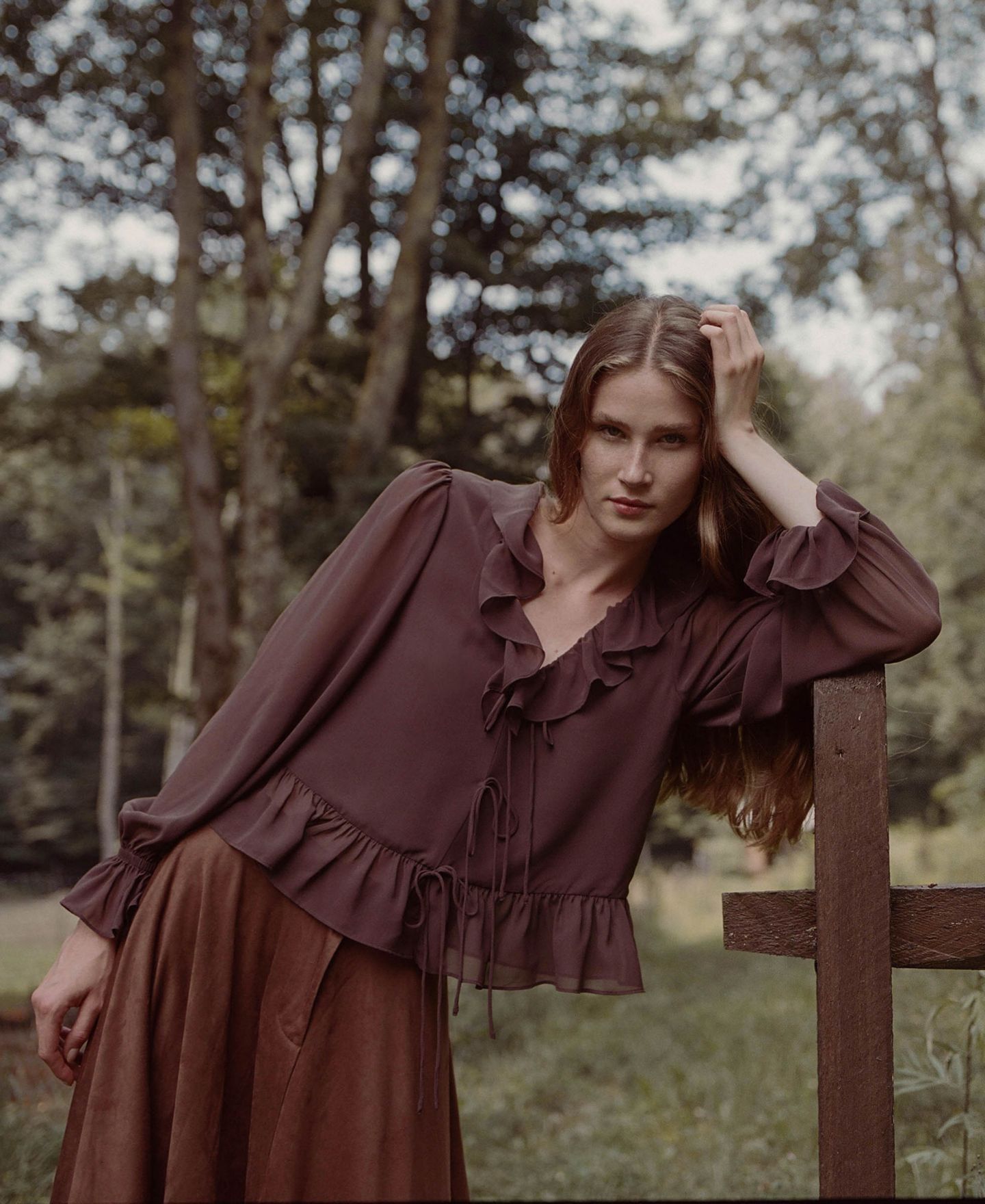 Женская юбка French Connection Sonja Flare Midi, цвет: Каштановый коричневый — фото 6