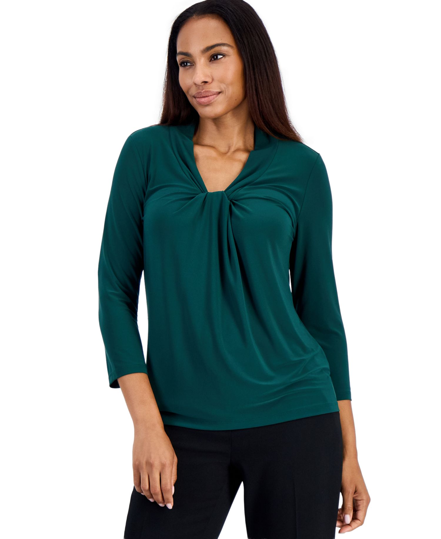 Petite Knot-Front 3/4-Sleeve Blouse