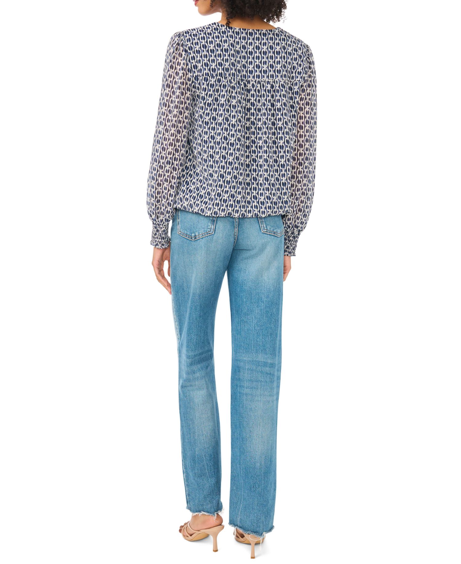 Women's Long-Sleeve V-Neck Chiffon Blouse