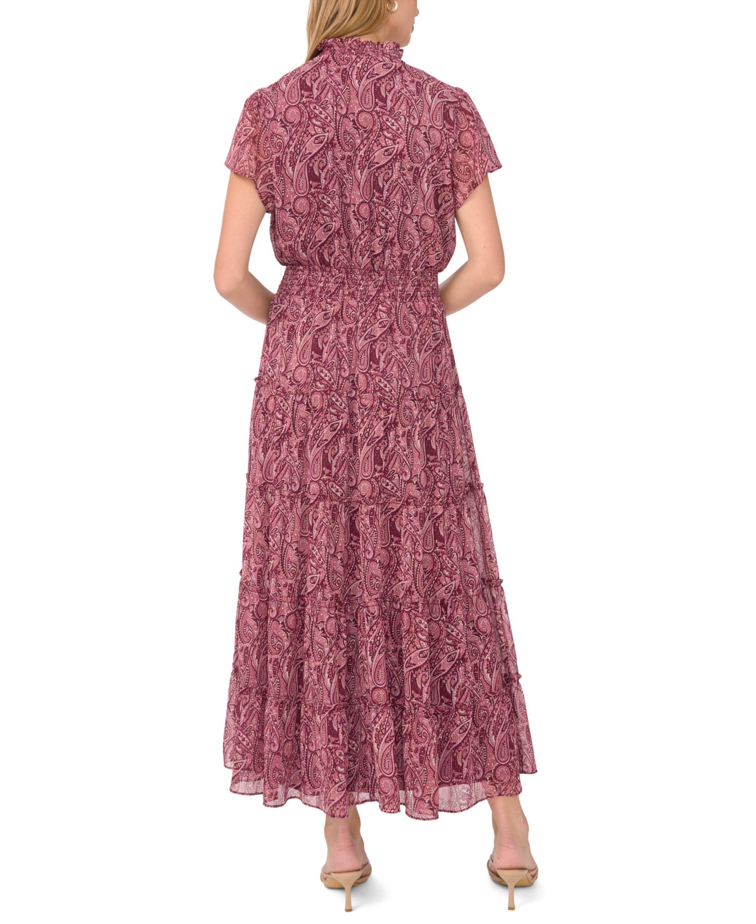 Women's Short-Sleeve Ruffle Tiered Maxi Dress