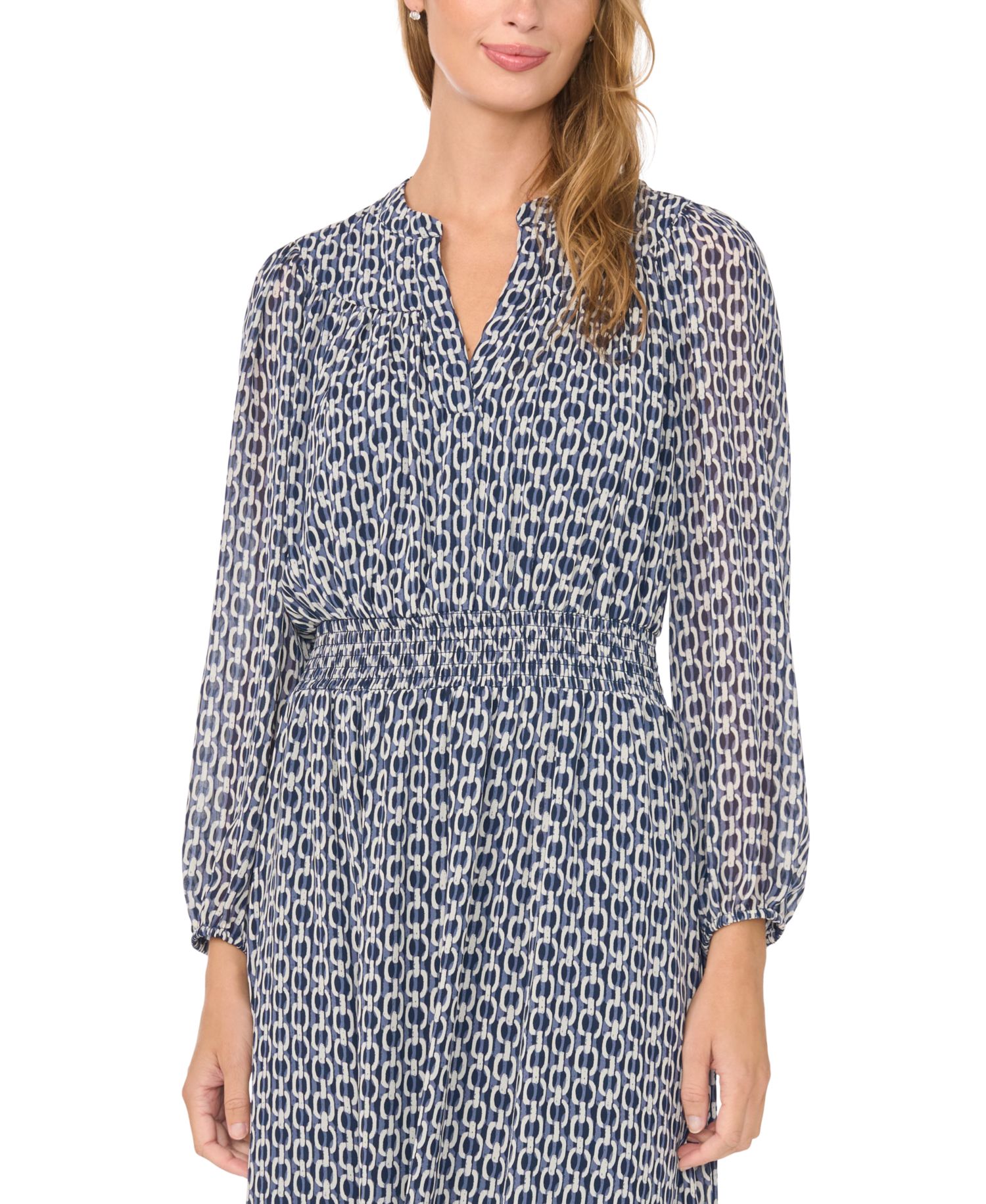 Women's Long-Sleeve Smocked-Waist Tiered Dress
