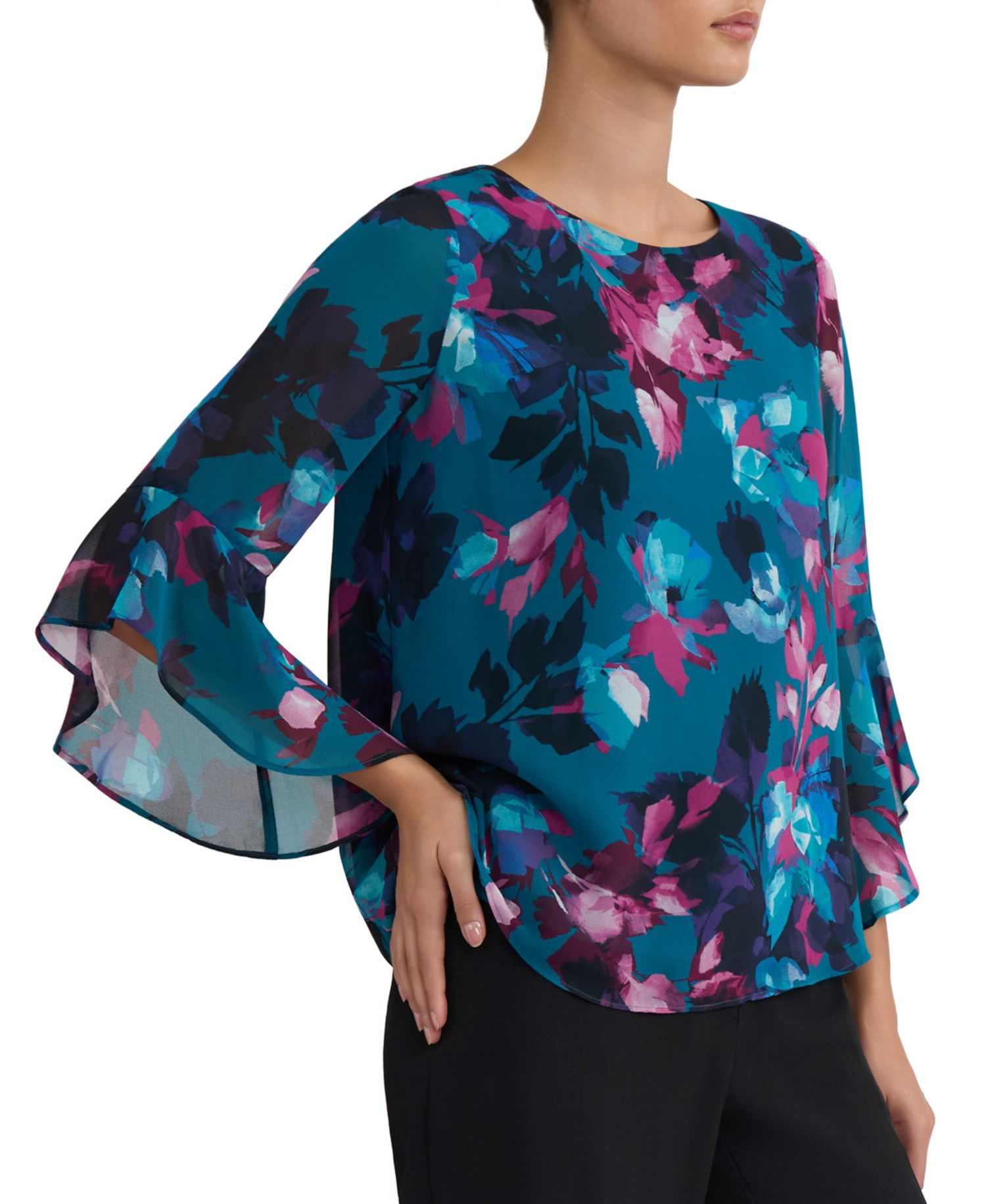 Women's Crewneck Ruffle-Sleeve Blouse