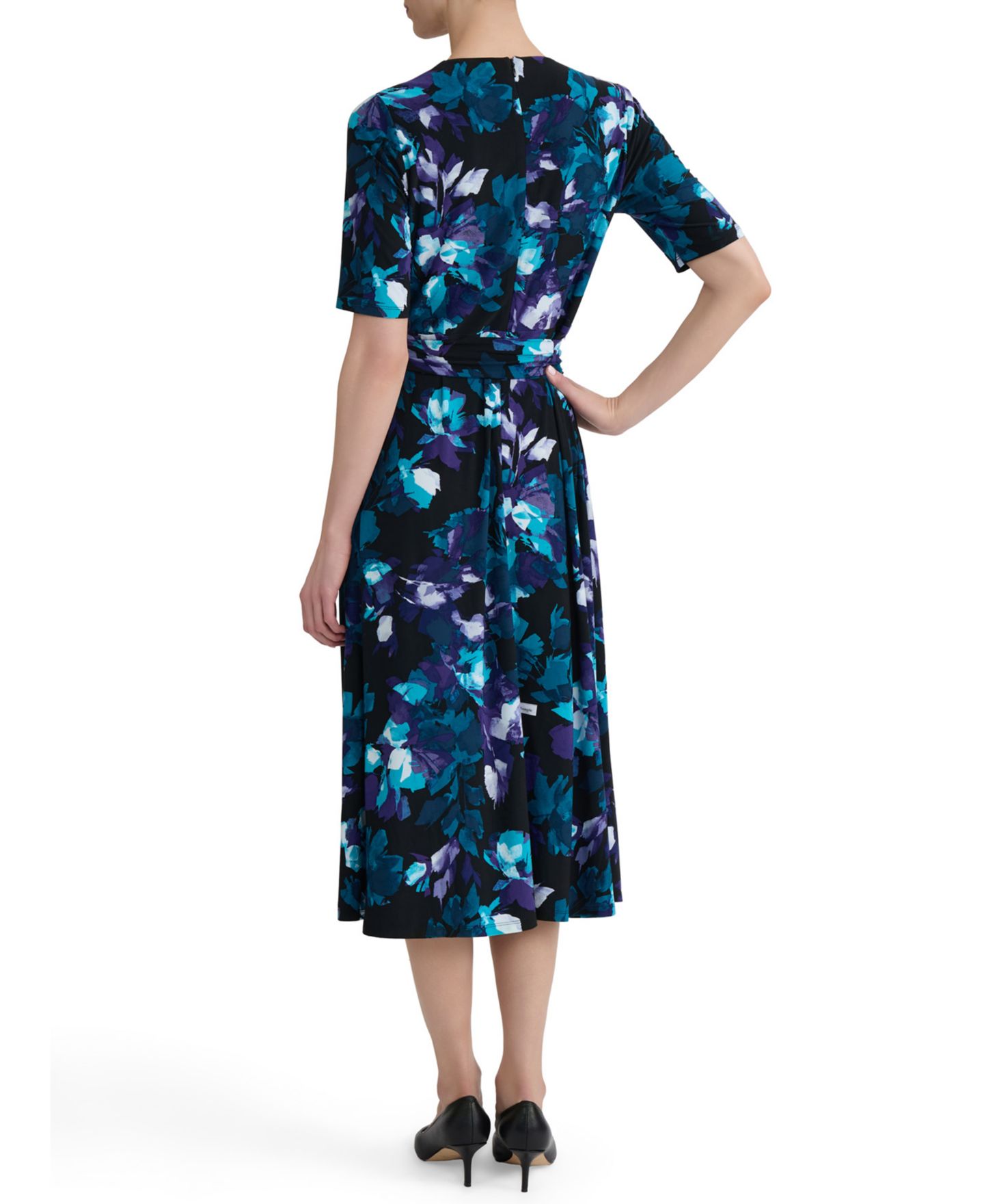 Женское платье Kasper Elbow-Sleeve Wrap-Front Fit & Flare, цвет: Чёрный разноцветный — фото 9