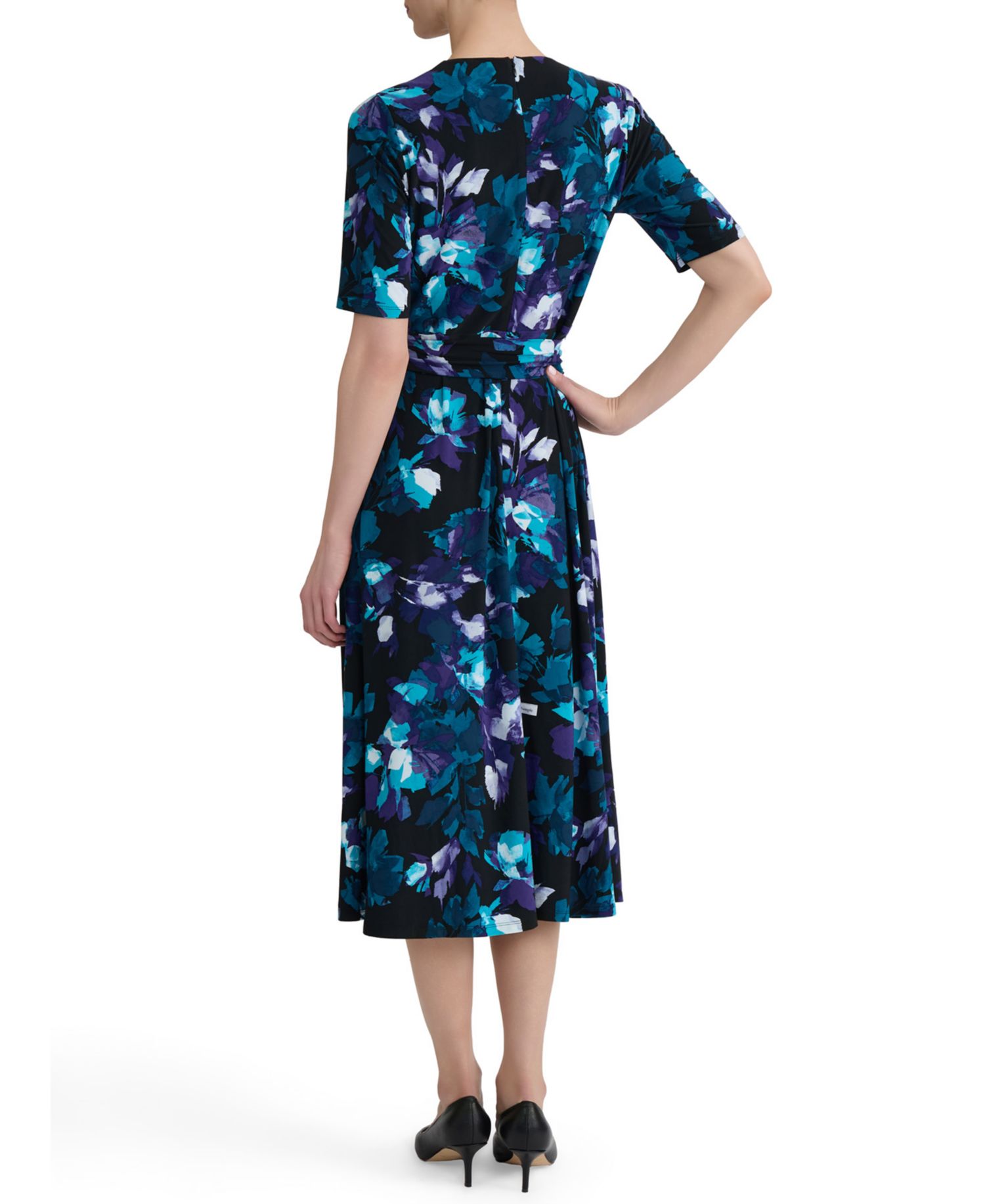 Women's Elbow-Sleeve Wrap-Front Fit & Flare Dress