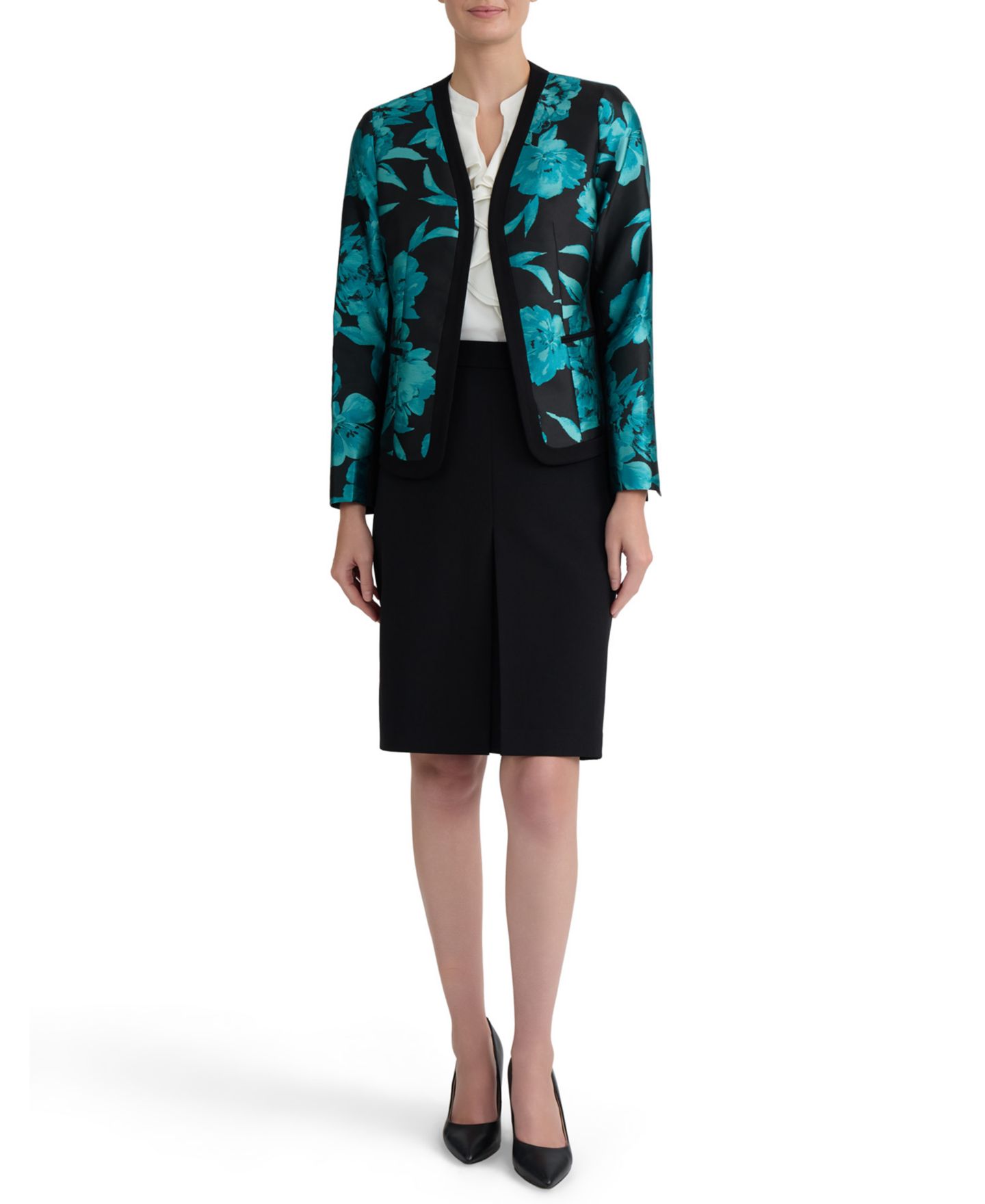 Женская куртка Kasper Collarless Floral Jacquard, цвет: Бирюзовый — фото 6