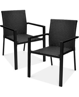 Set of 2 Stackable Outdoor Wicker Dining Chairs
