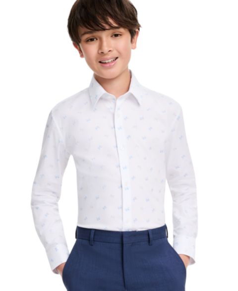 Рубашка Kenneth Cole Reaction City Scape Long-Sleeve Fitted Button-Front Shirt для мальчиков, цвет: Белый / Синий