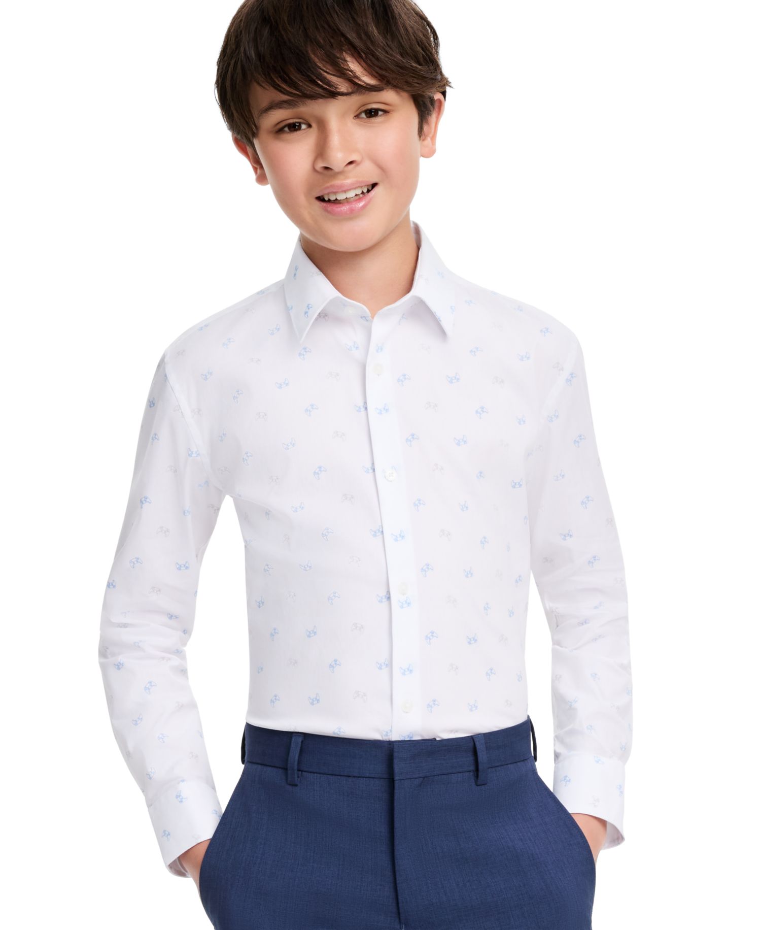 Boys' 4-20 City Scape Long-Sleeve Fitted Button-Front Shirt