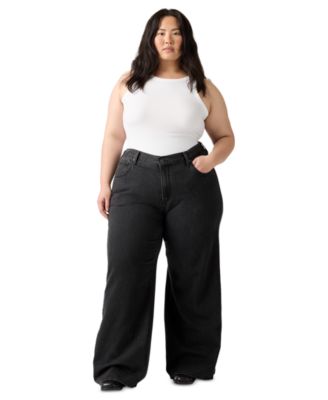 Plus Size Cinch-Waist Lightweight Baggy Jeans