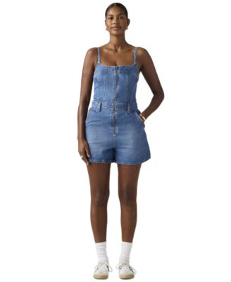 Women's Jadine Square Neck Front-Zip Cotton Romper