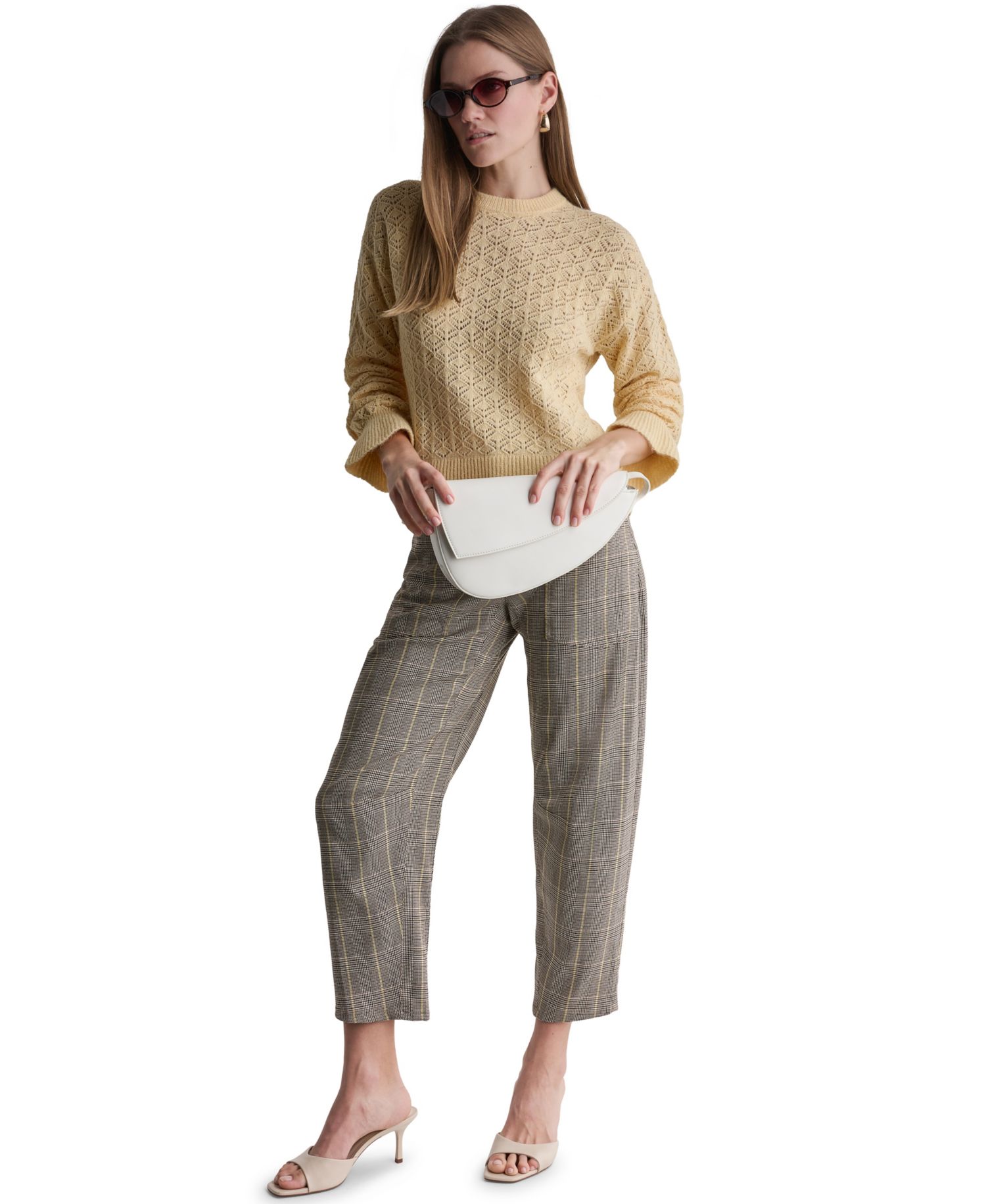 Women's Pointelle Oversized Long-Sleeve Crewneck Sweater