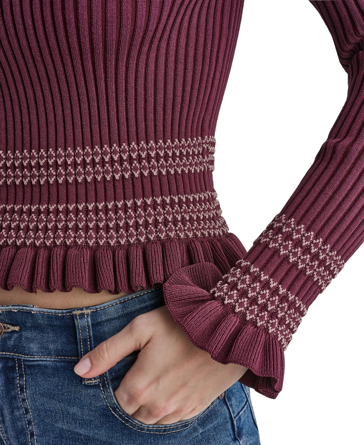 Women's Long Sleeve Crewneck Ribbed Knit Sweater