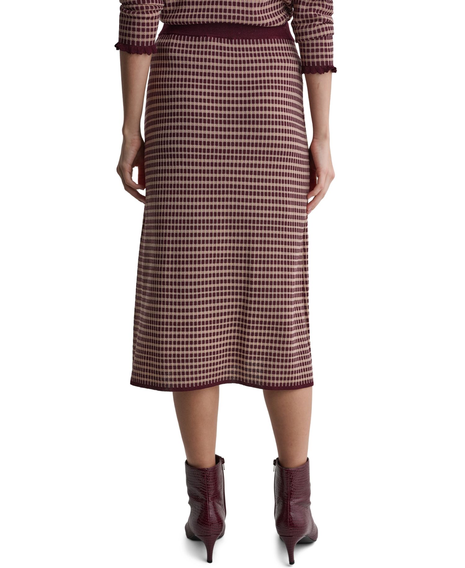 Women's High-Waisted Plaid Knit Midi Skirt