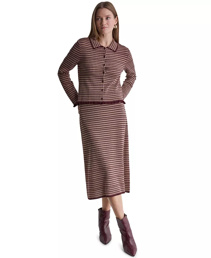 Women's Plaid Collared Long-Sleeve Cardigan - thumbnail 3