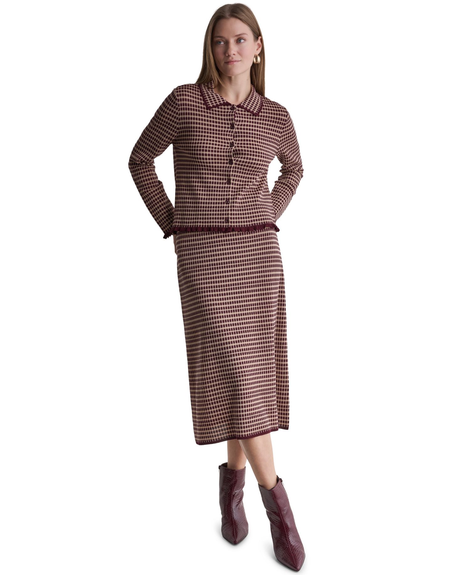 Women's Plaid Collared Long-Sleeve Cardigan