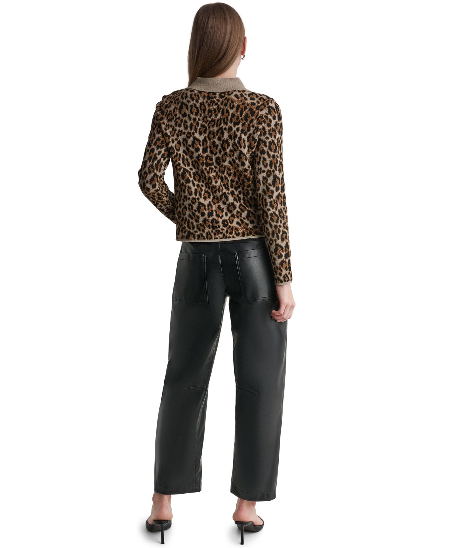 Women's Leopard-Print Button-Front Fitted Cardigan