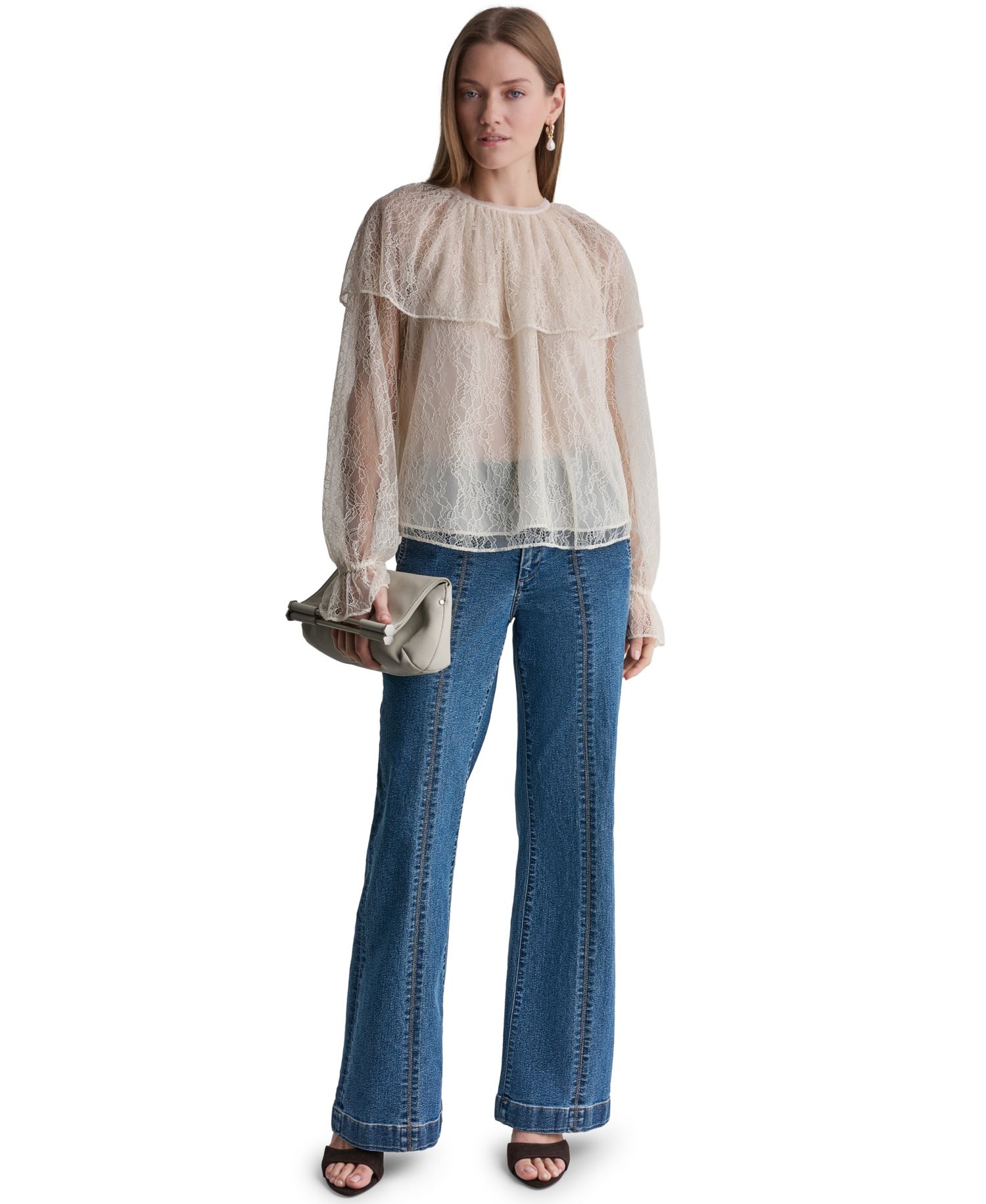 Women's Long-Sleeve Lace Cape Blouse
