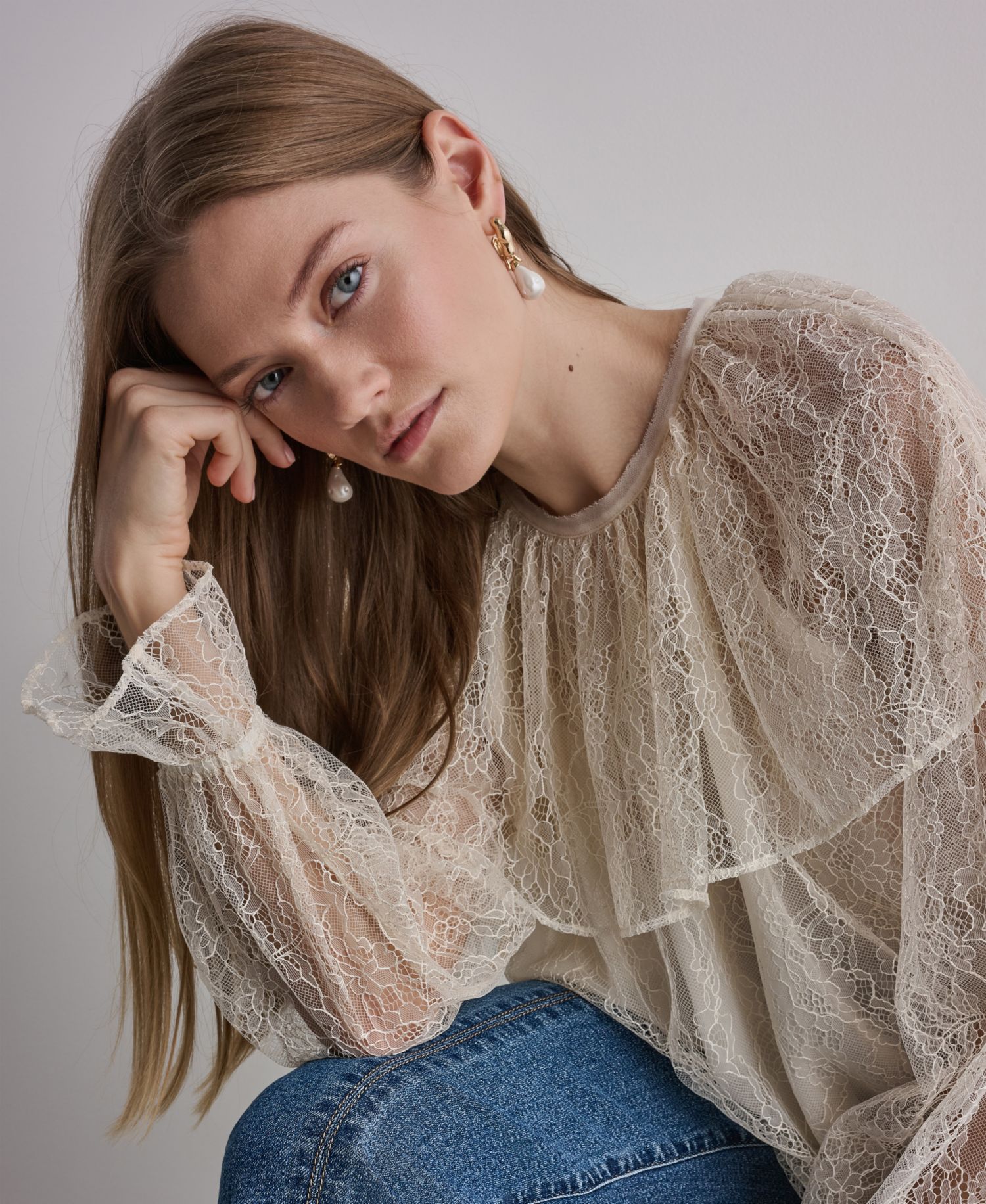Women's Long-Sleeve Lace Cape Blouse