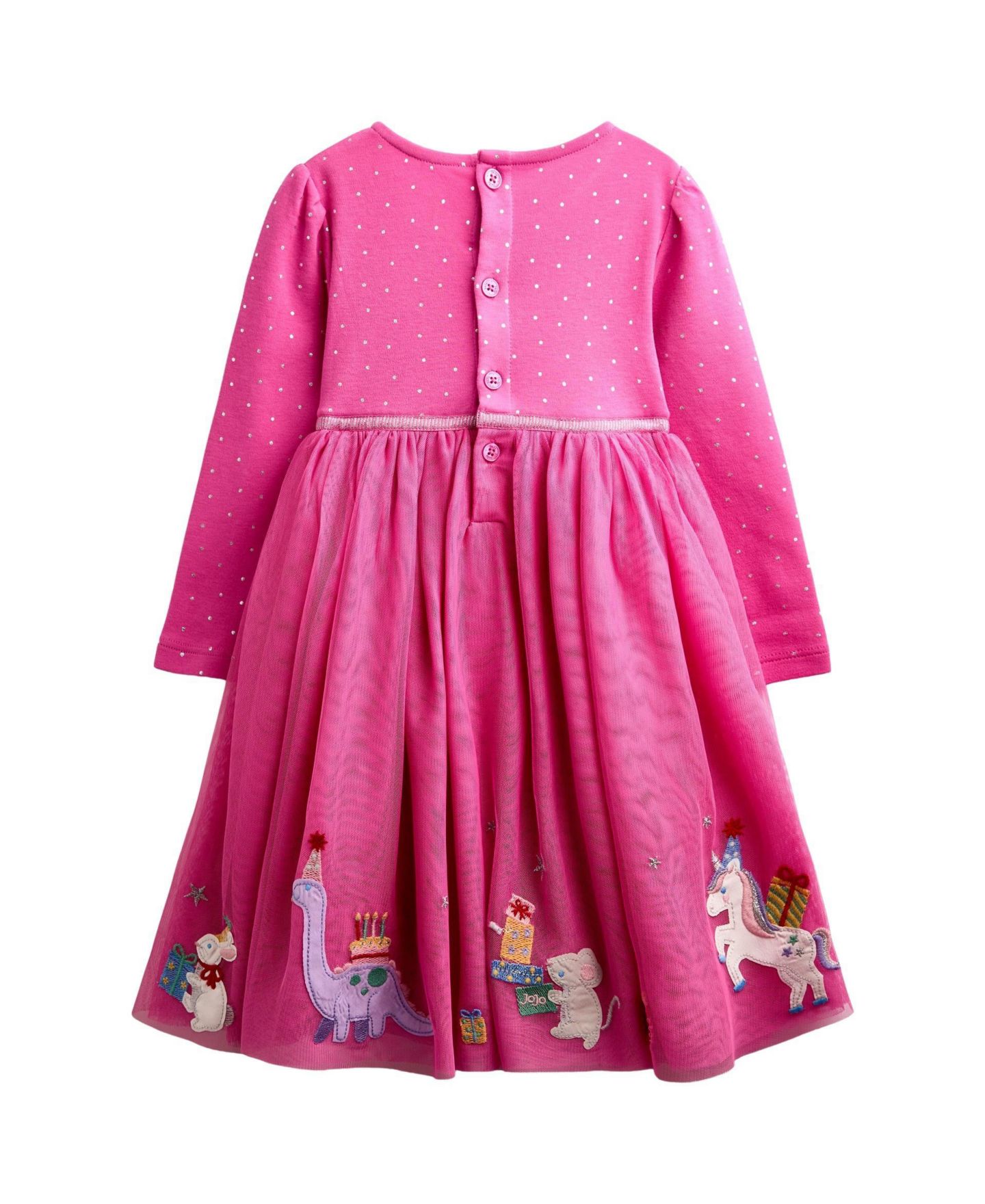 Платье JoJo Maman Bébé Long-Sleeve Appliqué Tulle Dress для девочек-малышей, цвет: Яркий розовый — фото 2