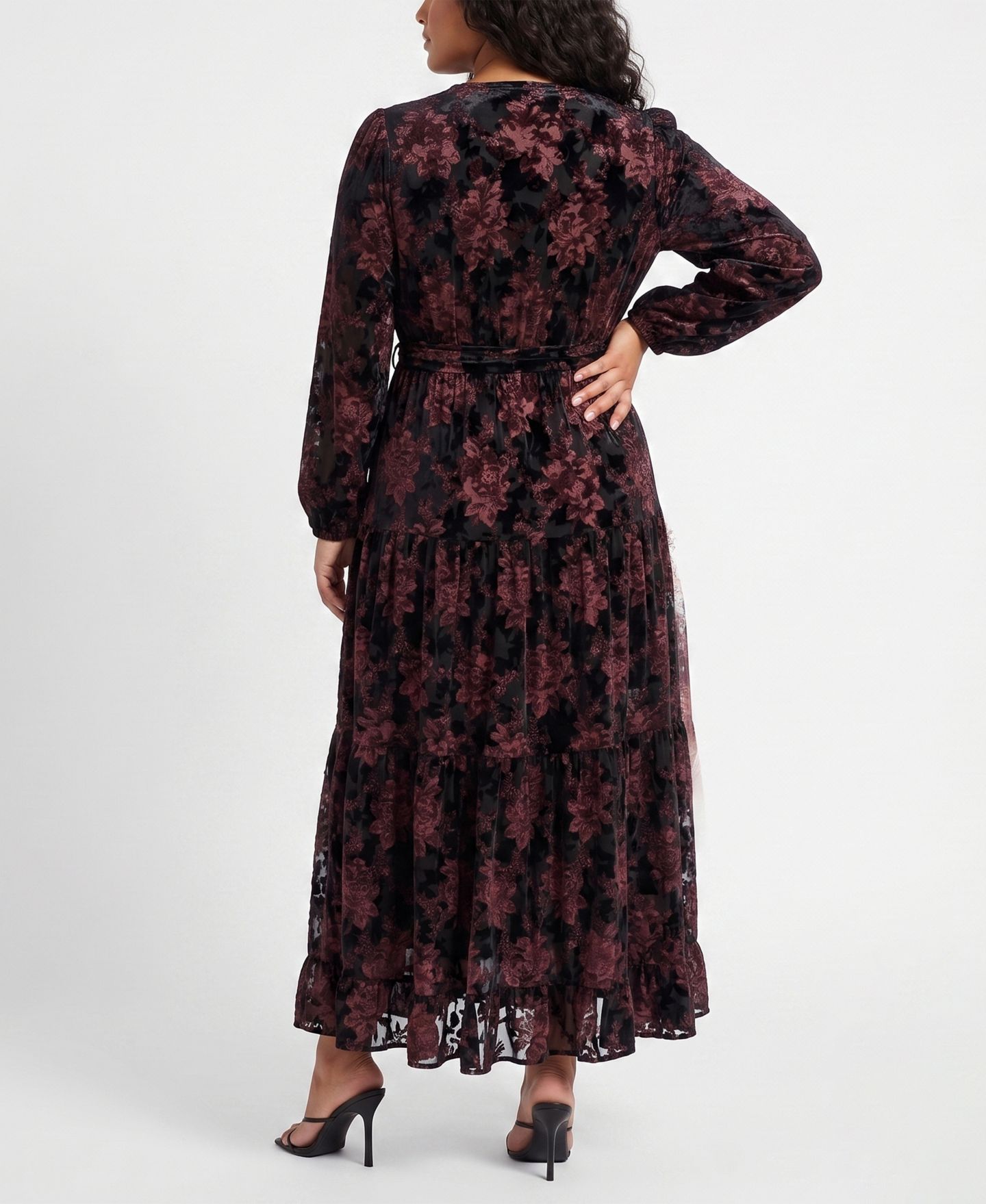 Женское платье Taylor Plus Size Burnout Velvet Maxi Floral A-Line, цвет: Розовый — фото 3