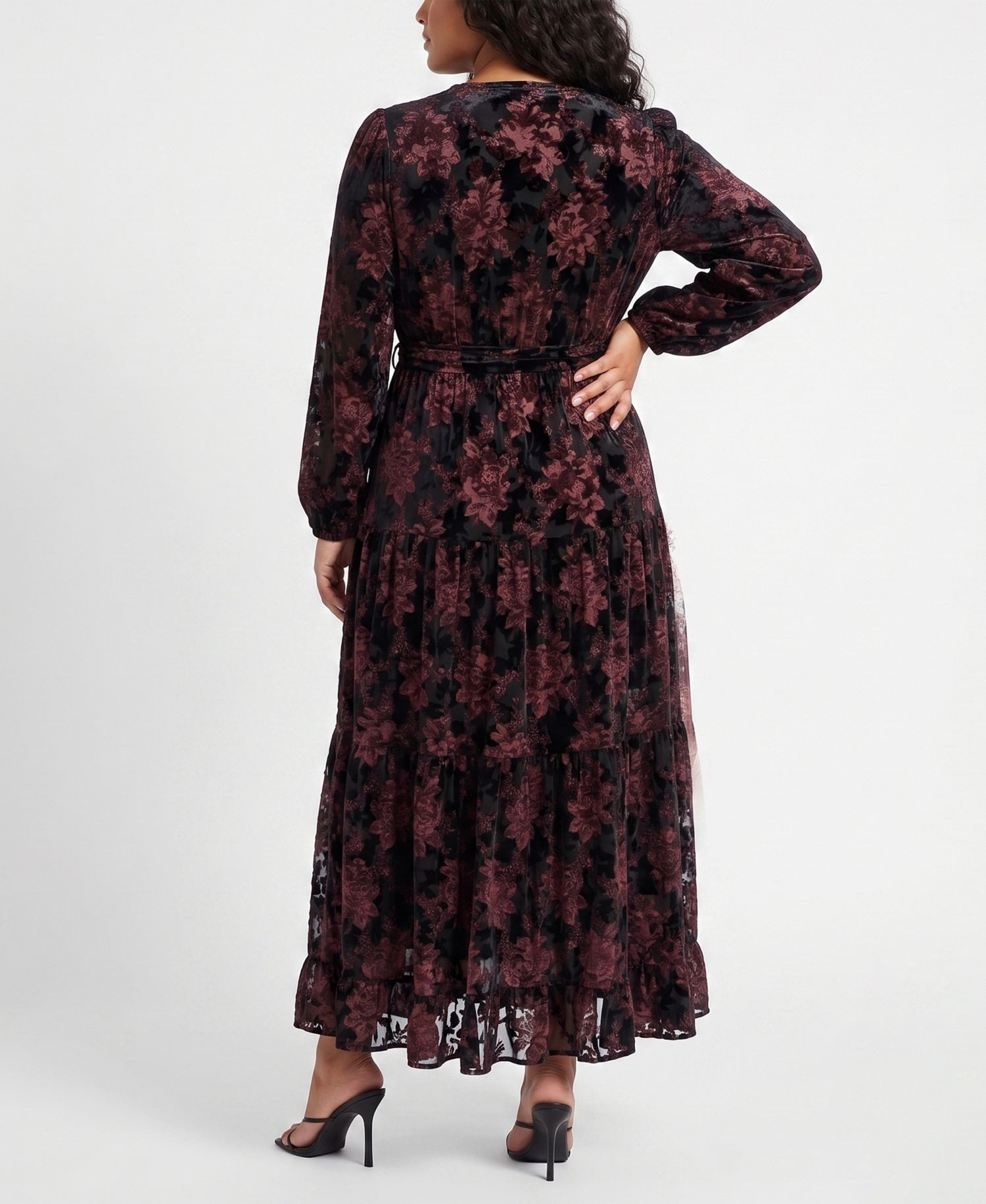 Plus Size Burnout Velvet Maxi Floral A-Line Dress