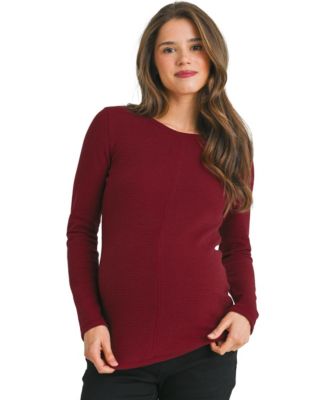 Maternity Waffle-Knit Crewneck Long-Sleeve Top