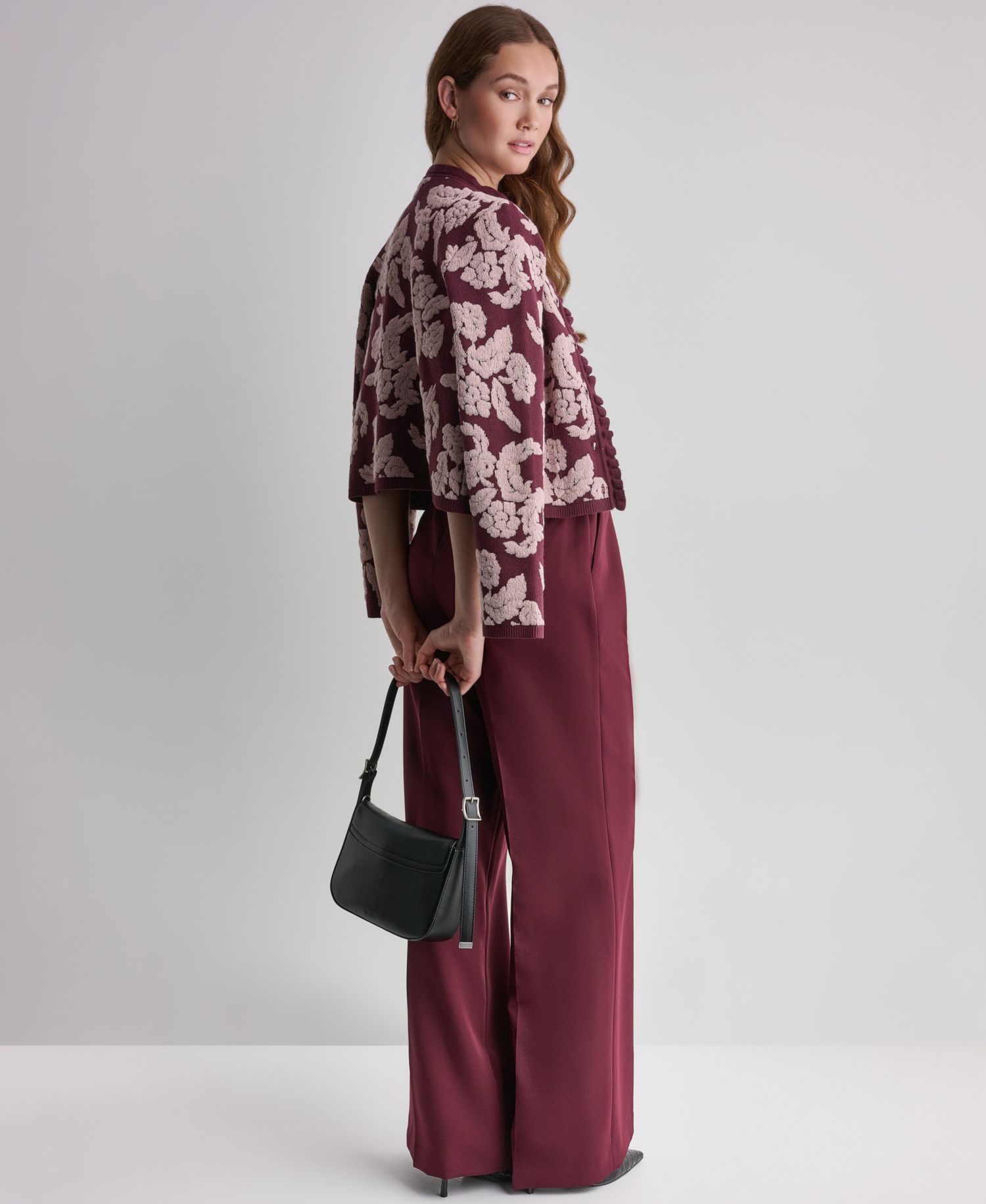 Women's Floral Crew-Neck Cardigan Sweater