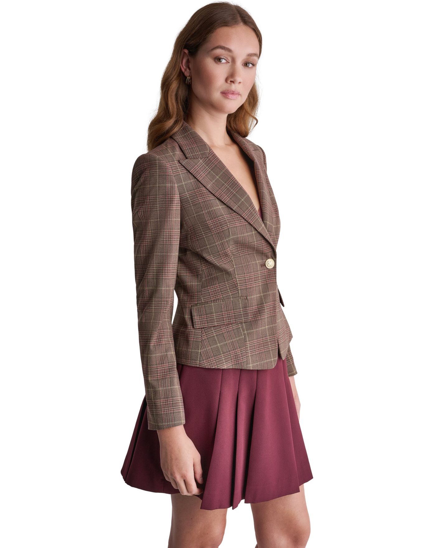 Женский пиджак BCBG Plaid Shoulder-Padded Stretch Blazer, цвет: Теневой мерло разноцветный — фото 3