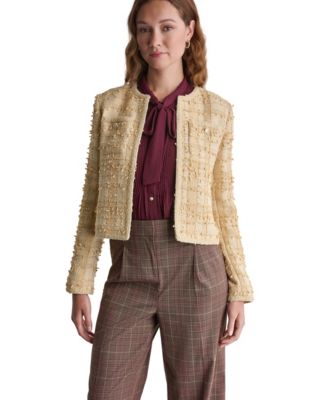 Women's Cropped Plaid Shoulder-Pad Jacket