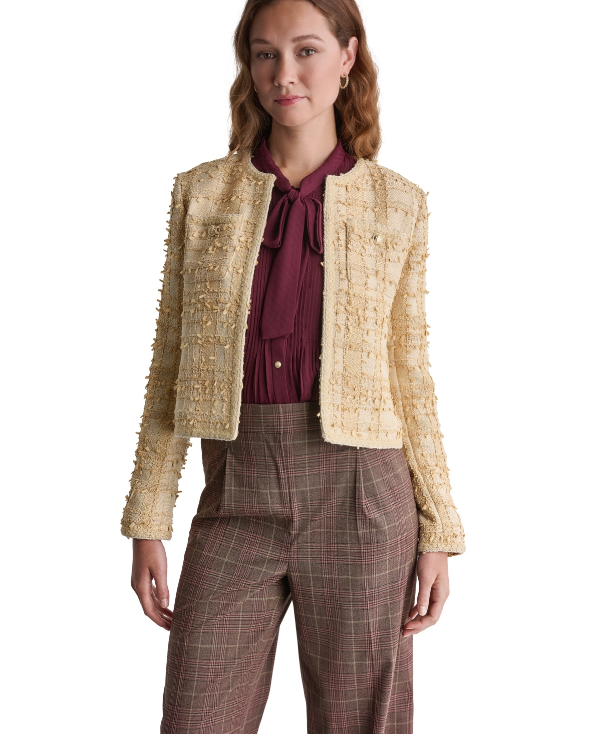 Bcbg Women's Cropped Plaid Shoulder-Pad Jacket
