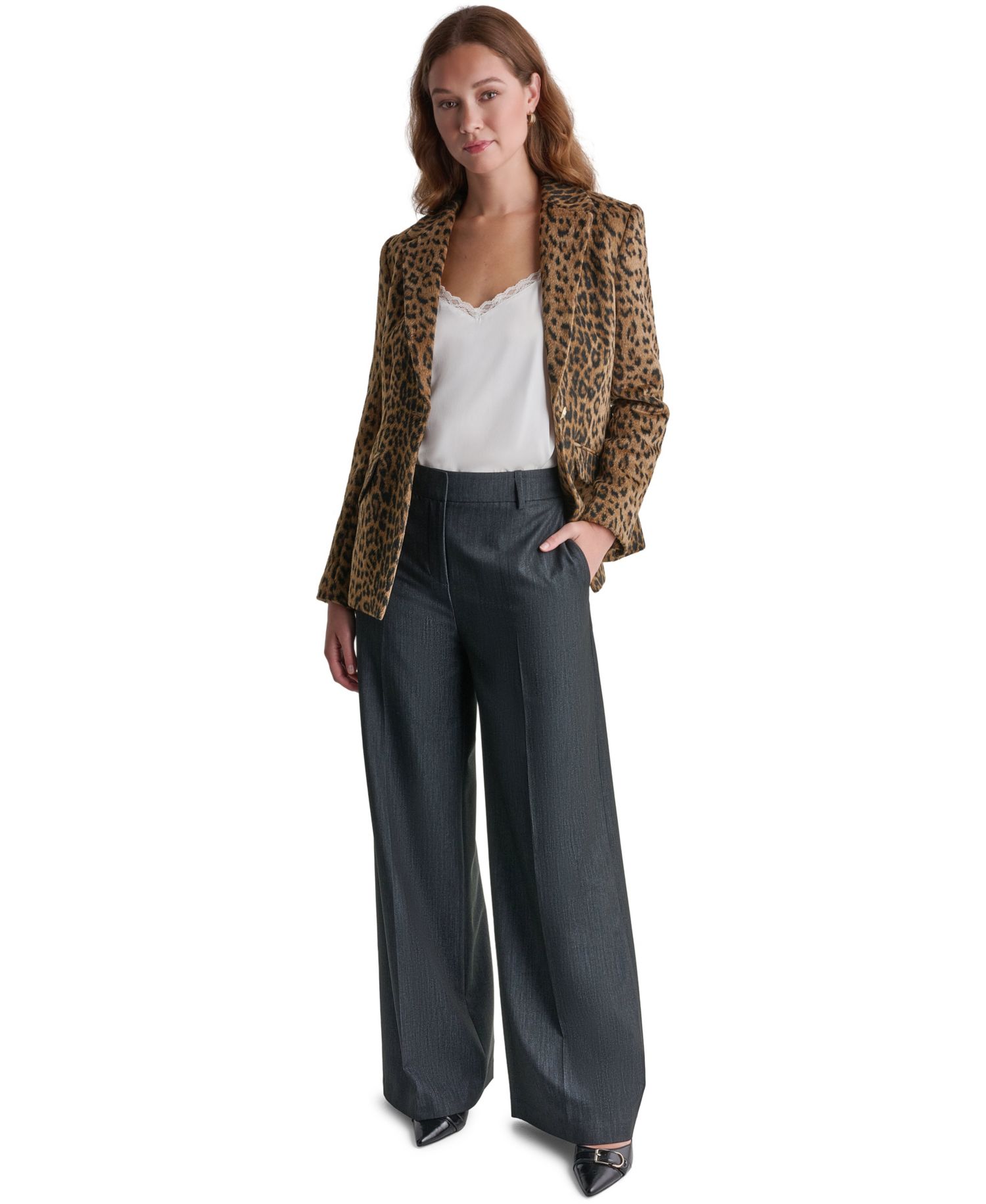 Women's Leopard-Print Shoulder-Padded Blazer
