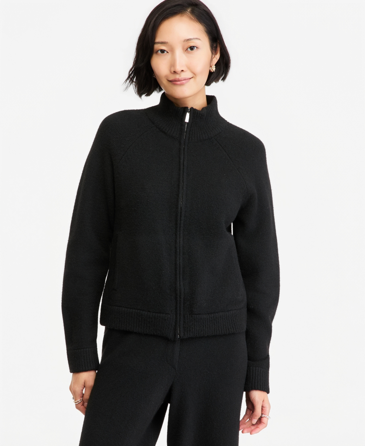 On 34th Women's Mock-Neck Sweater Track Jacket, Macy's Exclusive - Deep Black