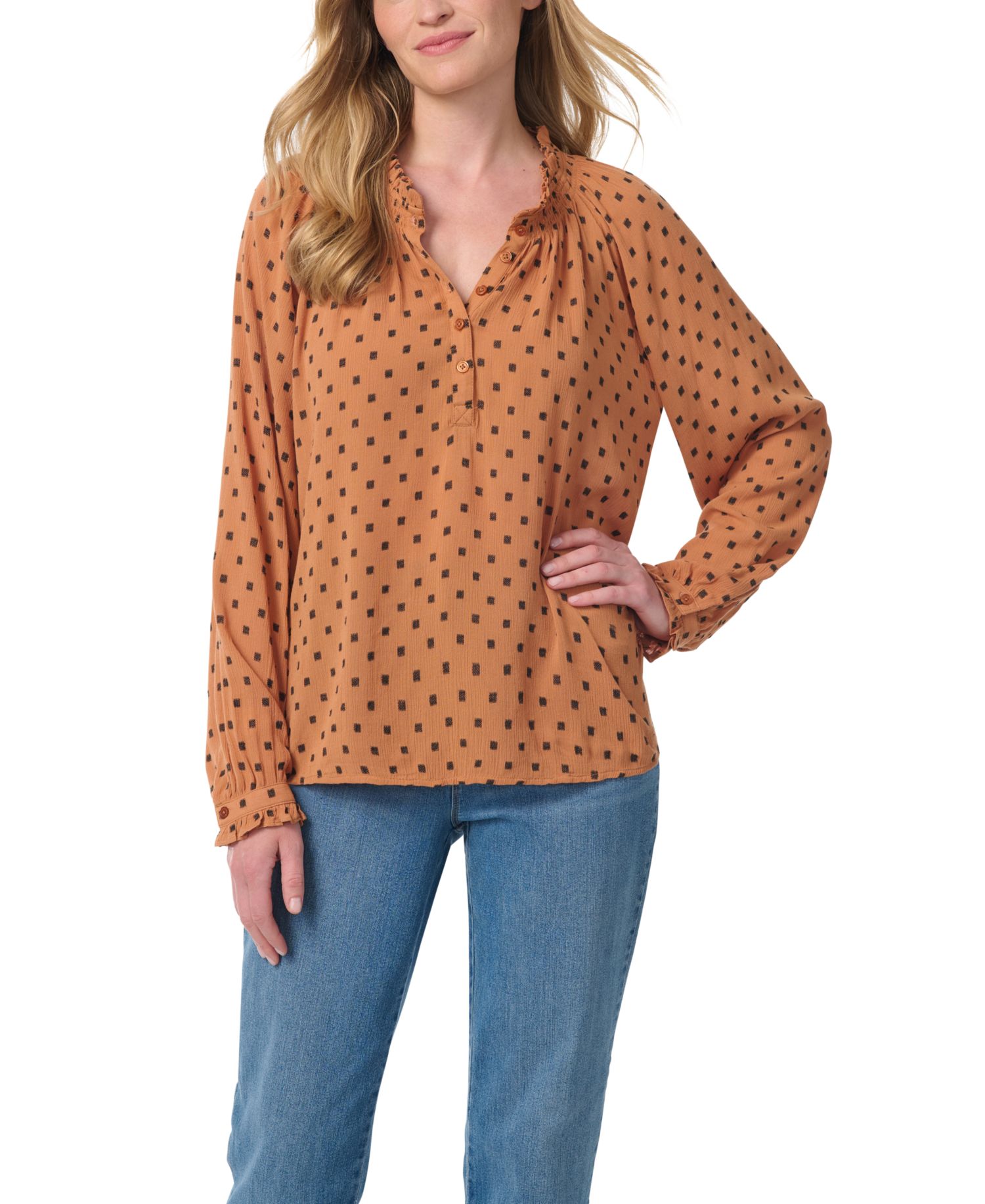 Women's Lenna Long-Sleeve Polka-Dot Band-Collar Blouse