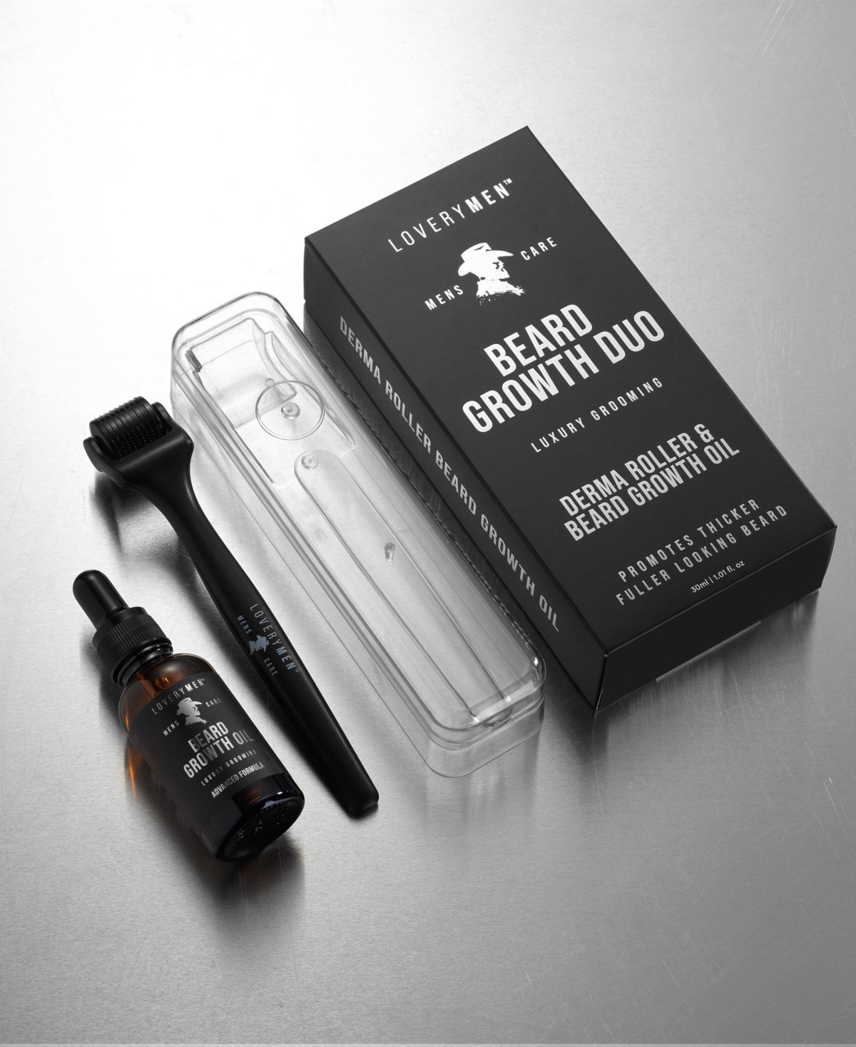 Lovery 2-Piece Derma Roller and Beard Growth Oil Gift Set - Men's Beard Grooming