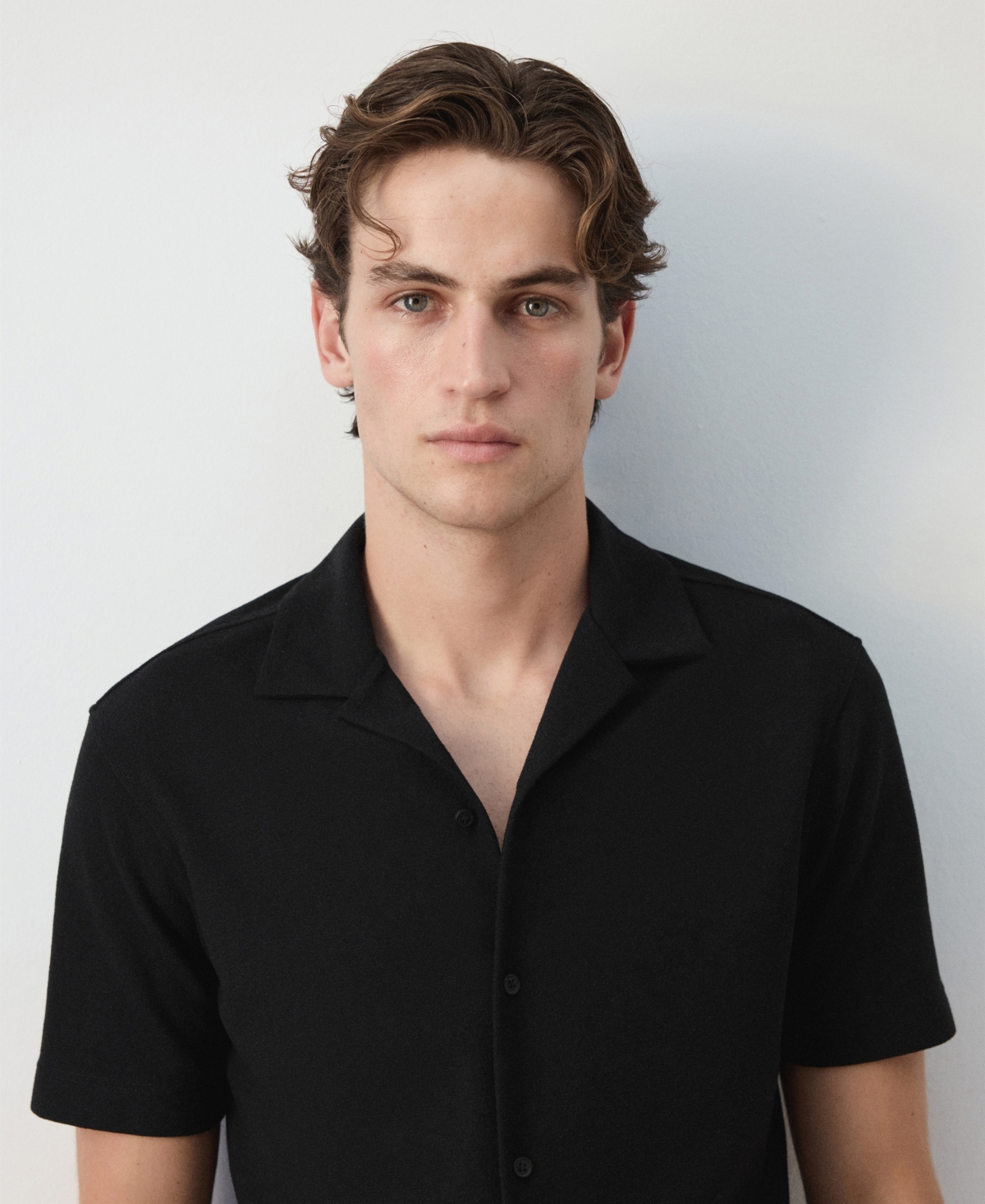 Mango Men's Short-Sleeve Textured Cotton-Blend Shirt