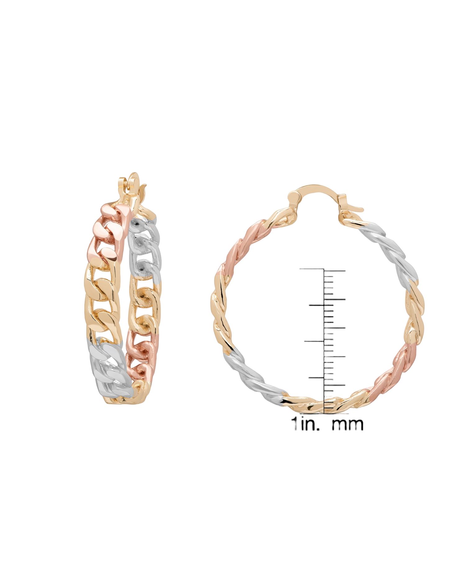 Tri-Color Link Hoop Earrings