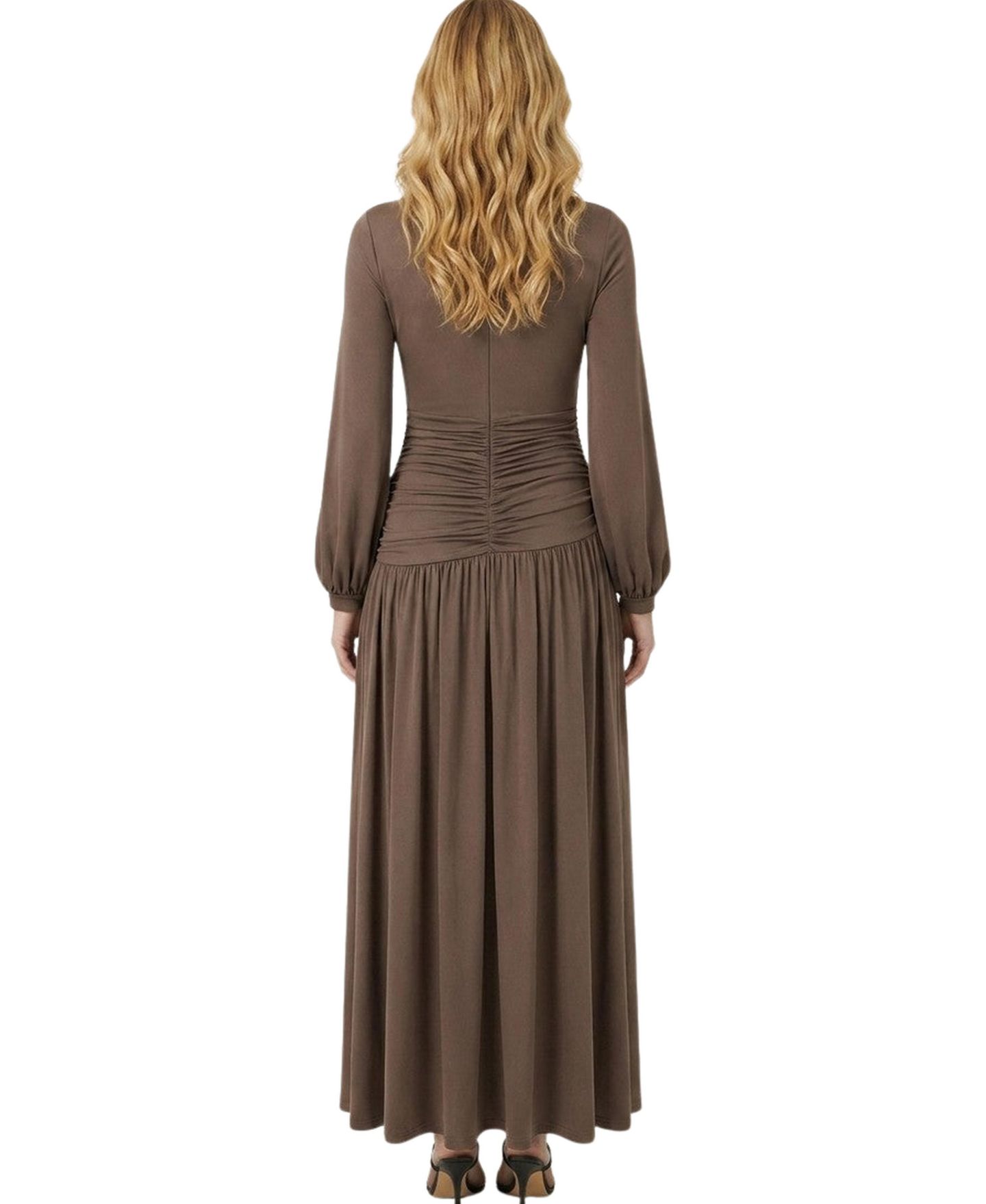 Женское платье Modenaire Ruched Long-Sleeve Cutout Maxi, цвет: Кофейный — фото 2